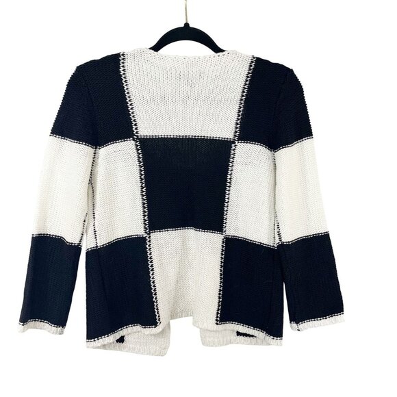 Cartise Black & White Checkered Print Knit Cardigan Sweater - Size Small - Picture 2 of 7